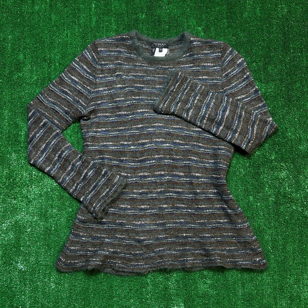 Vintage Whimsigoth Elements Escada Sweater Wool Blend Striped Brown Blue Size 38